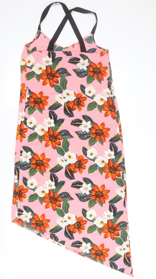 New Look Womens Pink Floral Polyester A-Line Size 8 V-Neck Pullover