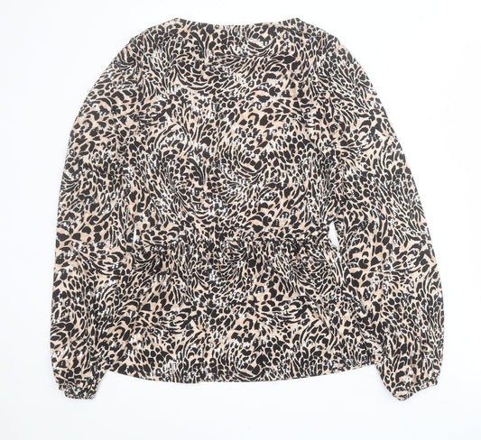 F&F Womens Beige Animal Print Polyester Basic T-Shirt Size 6 Round Neck