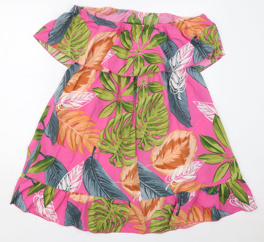 SheIn Womens Pink Floral Polyester A-Line Size XL Off the Shoulder Pullover - Leaf Prints