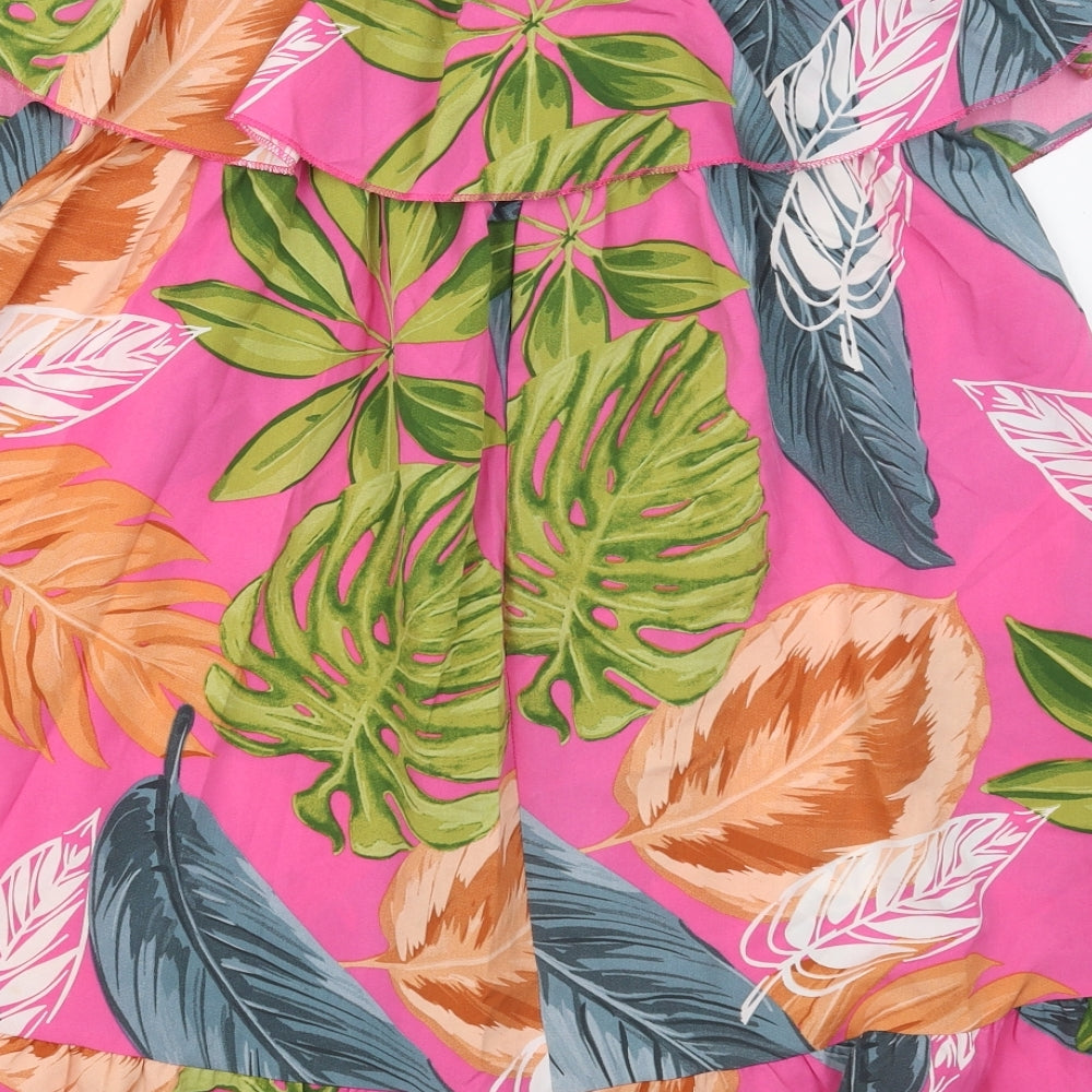 SheIn Womens Pink Floral Polyester A-Line Size XL Off the Shoulder Pullover - Leaf Prints