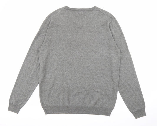Palm Grove Mens Grey V-Neck Cotton Pullover Jumper Size 2XL