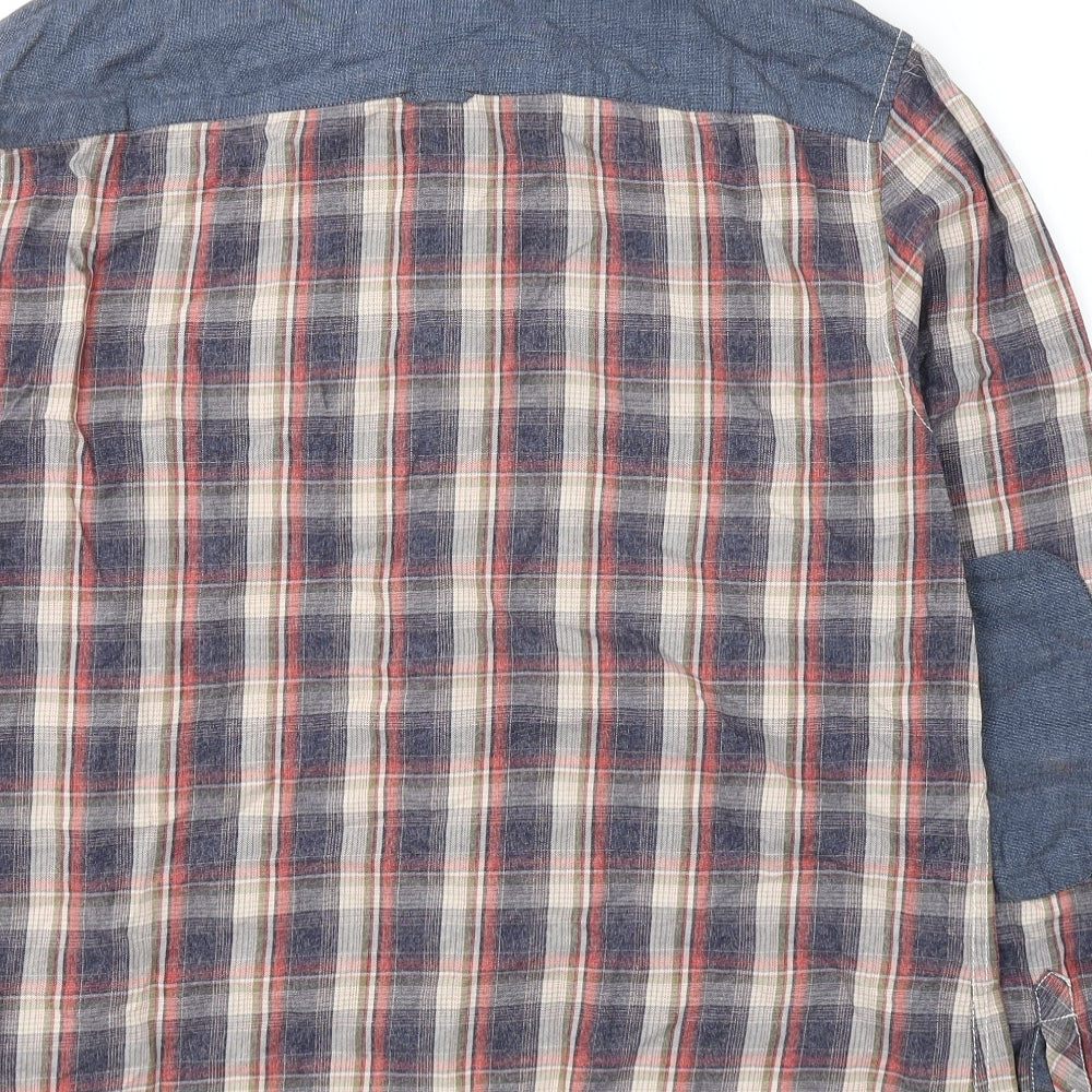 River Island Mens Blue Plaid Cotton Button-Up Size L Collared Button