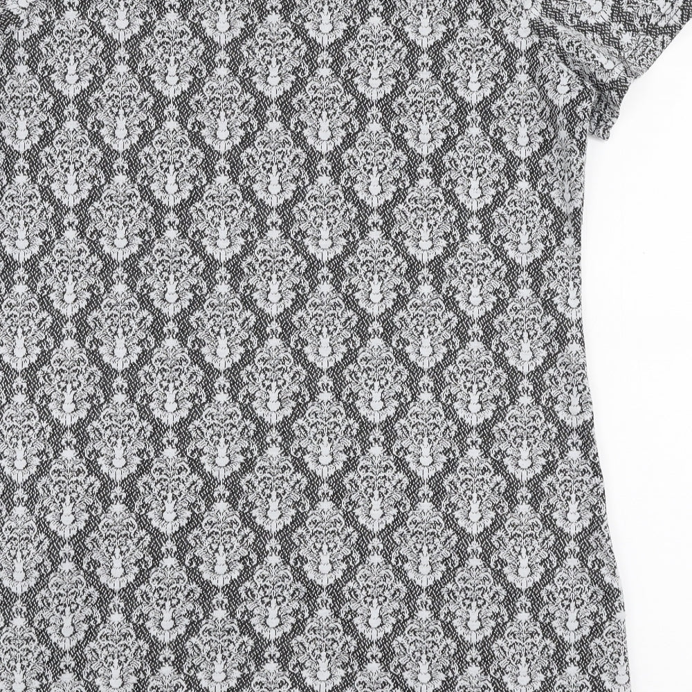 Brand and care label for Originals women’s grey floral polyester basic blouse, size UK 14, round neck