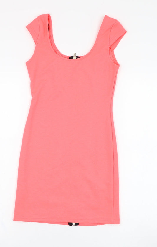 H&M Womens Pink Polyester Pencil Dress Size 6 Round Neck Zip