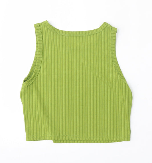 SheIn Womens Green Striped Polyester Basic Tank Size L Round Neck