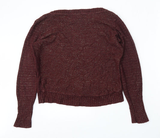 Peacocks Womens Red Round Neck Acrylic Pullover Jumper Size 10