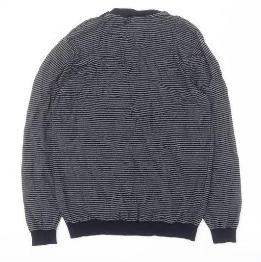 George Womens Blue Round Neck Striped 100% Cotton Pullover Jumper Size M