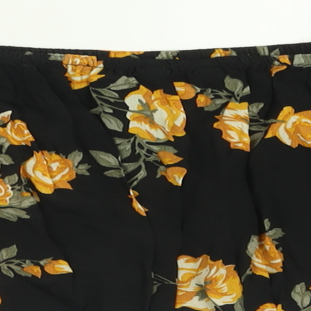 Miss Selfridge Womens Black Floral Viscose Cropped T-Shirt Size 10 Off the Shoulder