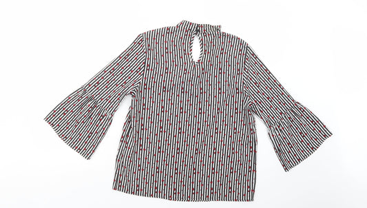 Matalan Womens Black Striped Polyester Basic Blouse Size 10 V-Neck