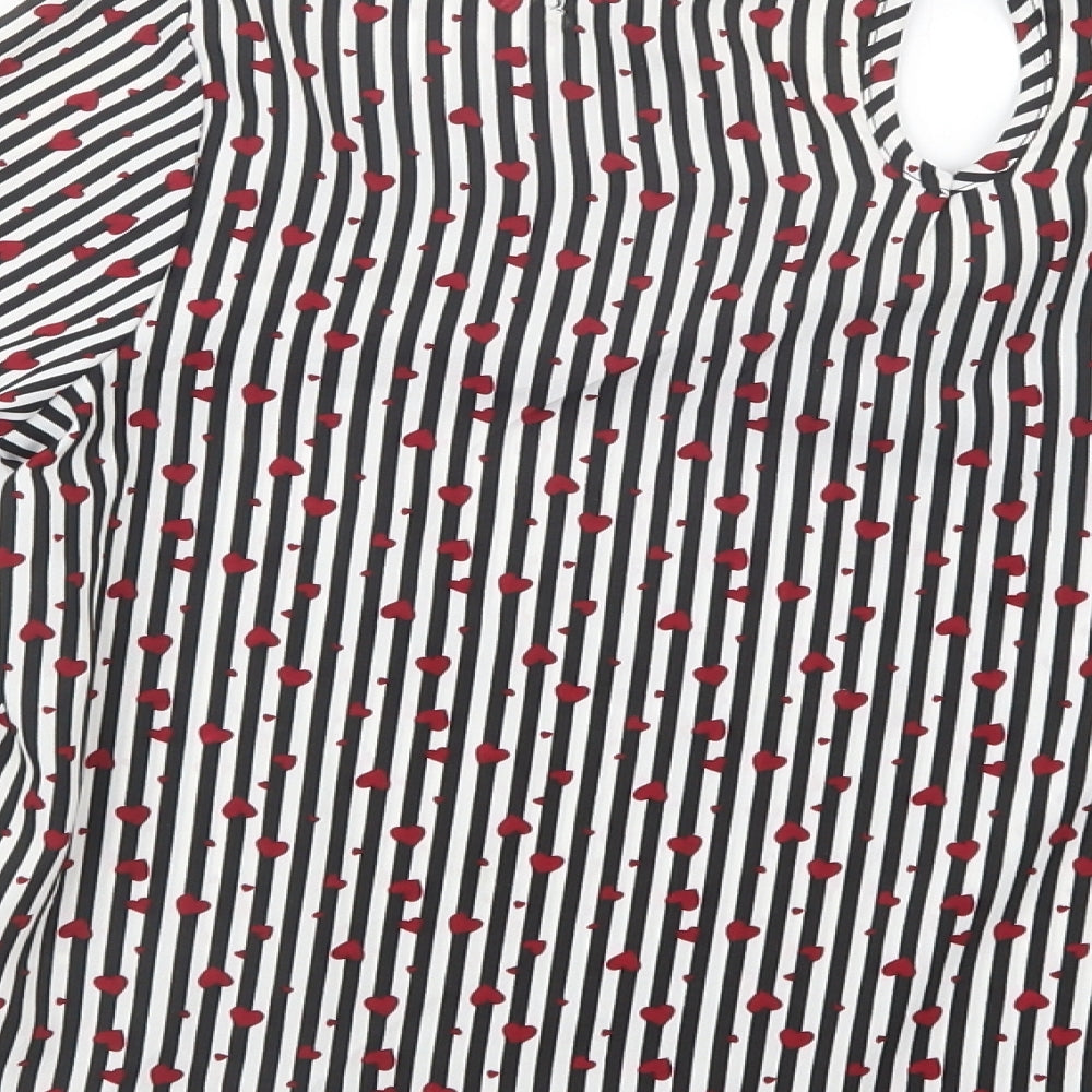 Matalan Womens Black Striped Polyester Basic Blouse Size 10 V-Neck