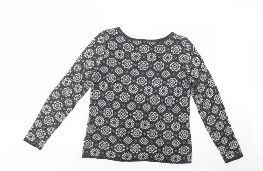 H&M Womens Grey Boat Neck Floral Cotton Pullover Jumper Size M