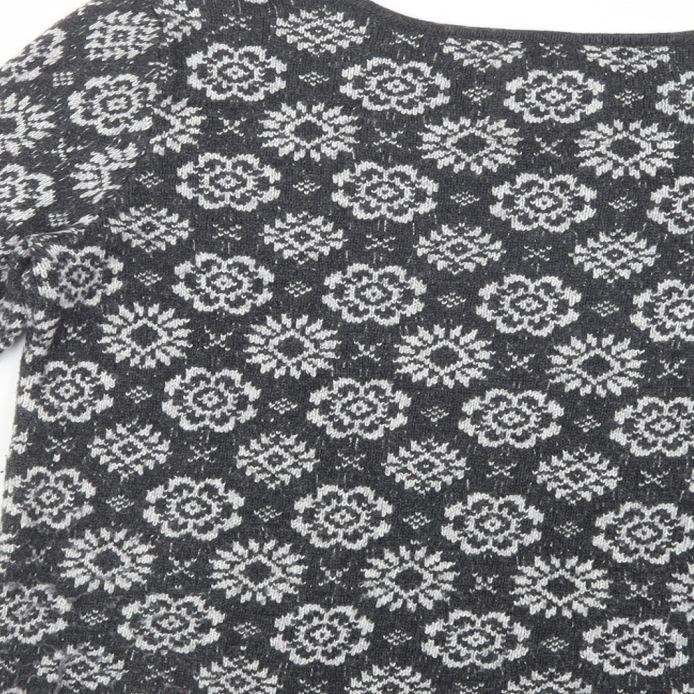 Brand and care label for H&M women’s grey boat neck floral cotton jumper, size M