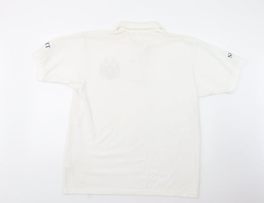 Disley Mens White Polyester Polo Size XL Collared Button