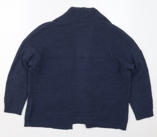 Back view of Carina Ricci women’s blue v-neck acrylic cardigan jumper, size M