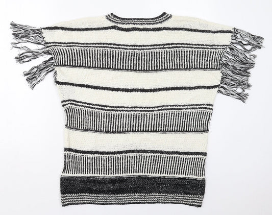 F&F Womens White Crew Neck Striped Cotton Pullover Jumper Size 14