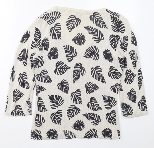 Kaliko Womens Brown V-Neck Viscose Pullover Jumper Size 10 - Leaf Prints