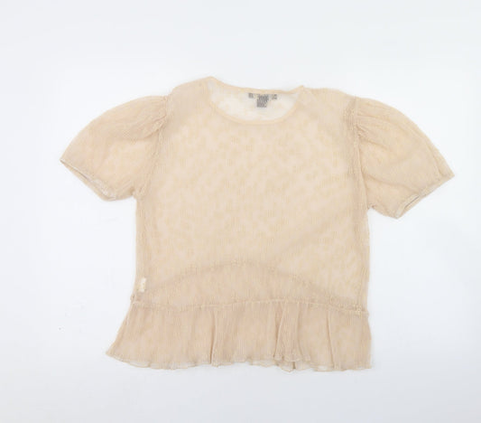 Primark Womens Beige Floral Polyester Cropped Blouse Size M Round Neck