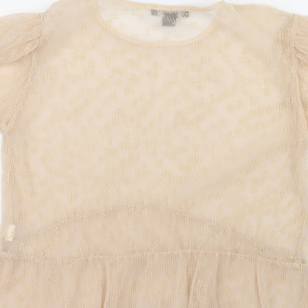 Primark Womens Beige Floral Polyester Cropped Blouse Size M Round Neck