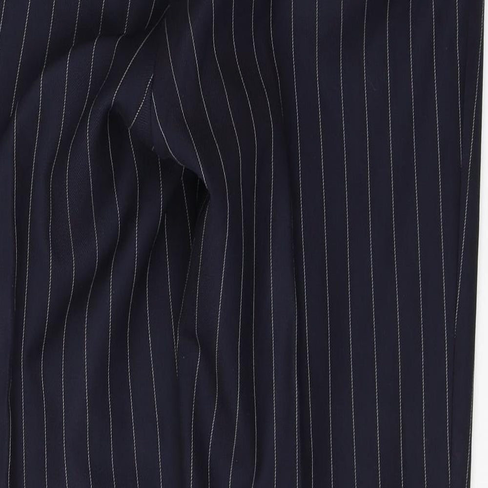 Preworn Mens Blue Striped Polyester Trousers Size 34 in L29 in Regular Button