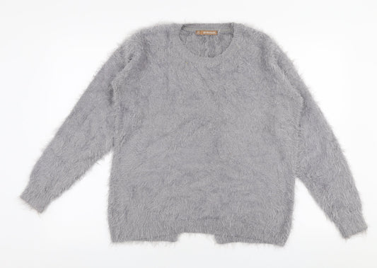 Additional front view of Avenue women’s grey round neck polyamide jumper, size UK 14