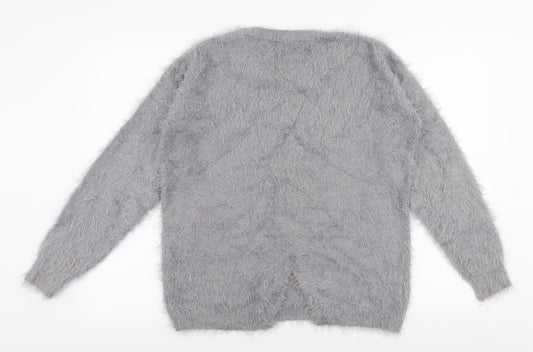 Avenue Womens Grey Round Neck Polyamide Pullover Jumper Size 14