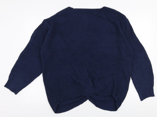 SheIn Womens Blue V-Neck  Acrylic Pullover Jumper Size XL