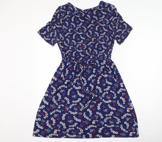 Oasis Womens Blue Floral Viscose Slip Dress Size S Round Neck Drawstring