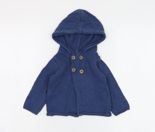 BHS Girls Blue Cotton Pullover Jumper Size 6-9 Months Button