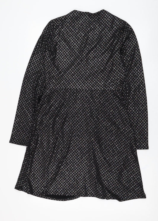 Red Herring Womens Black Check Polyester Wrap Dress Size 10 V-Neck Tie