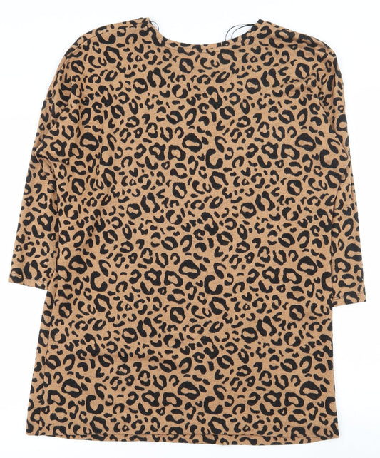 TU Womens Brown Animal Print Viscose Tunic T-Shirt Size 10 Round Neck
