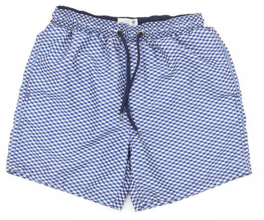 Easy Mens Blue Geometric Polyester Athletic Shorts Size S Regular Drawstring