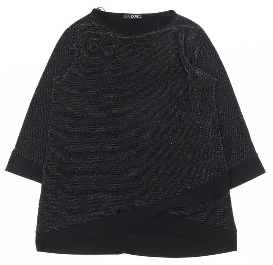 Additional front view of Quiz women’s black nylon basic t-shirt, size UK 10, round neck