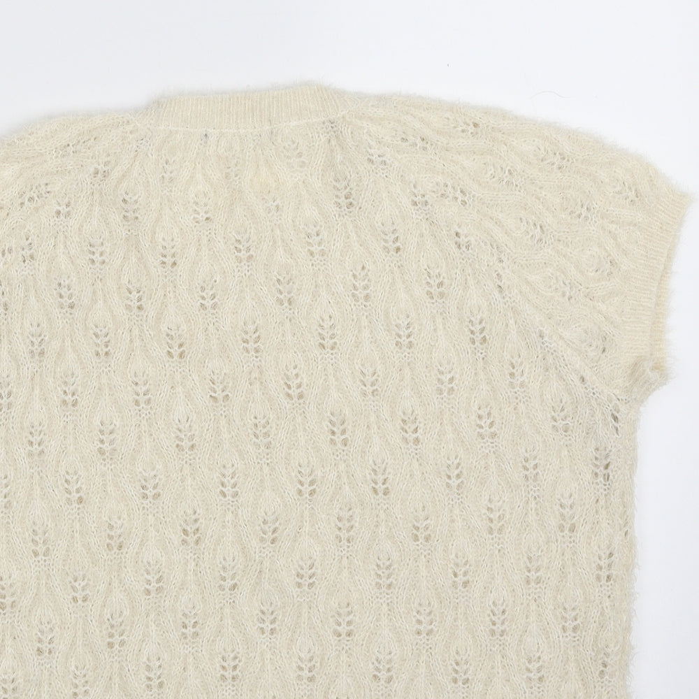 George Womens Ivory Round Neck Geometric Polyester Vest Jumper Size 12