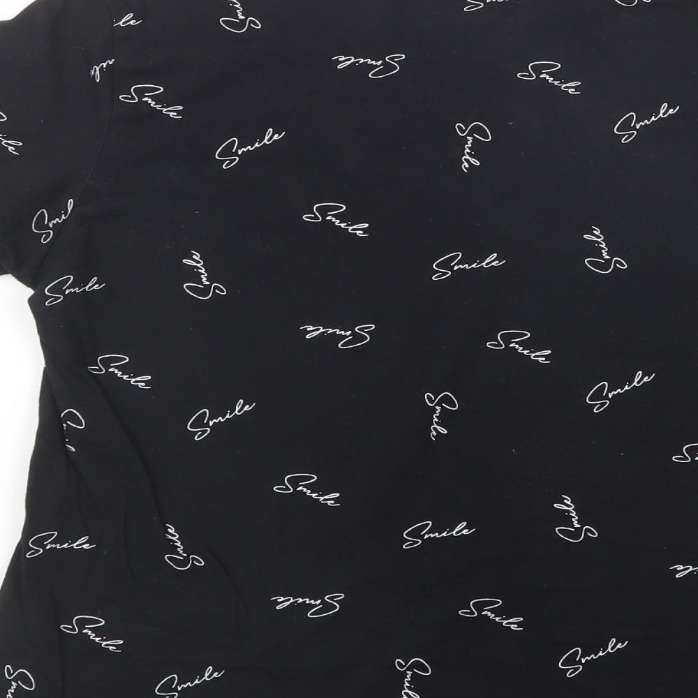 Primark Womens Black Cotton Basic T-Shirt Size 10 Crew Neck - Smile