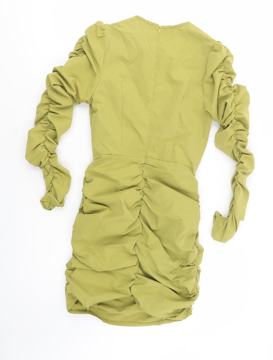 PRETTYLITTLETHING Womens Green Polyester Bodycon Size 8 Crew Neck Zip