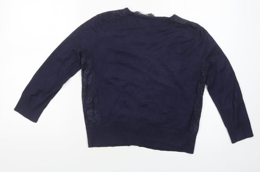 Coast Womens Blue Crew Neck Viscose Cardigan Jumper Size M - Lace Detail