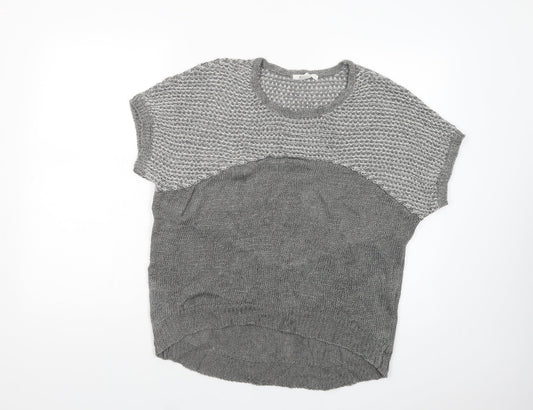 Additional front view of Duffy women’s grey scoop neck linen jumper, size S