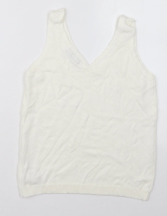 F&F Womens White V-Neck Cotton Vest Jumper Size 8