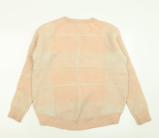 Atmosphere Womens Pink Crew Neck Plaid Acrylic Pullover Jumper Size 4