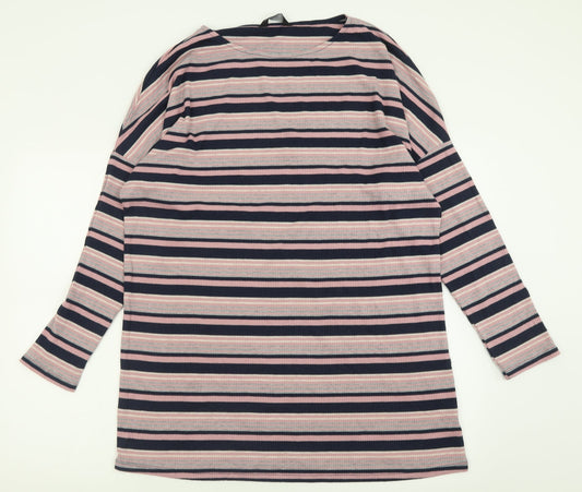 Additional front view of F&F women’s pink striped polyester a-line, size UK 10, crew neck pullover