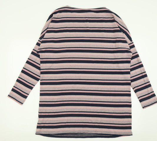 F&F Womens Pink Striped Polyester A-Line Size 10 Crew Neck Pullover