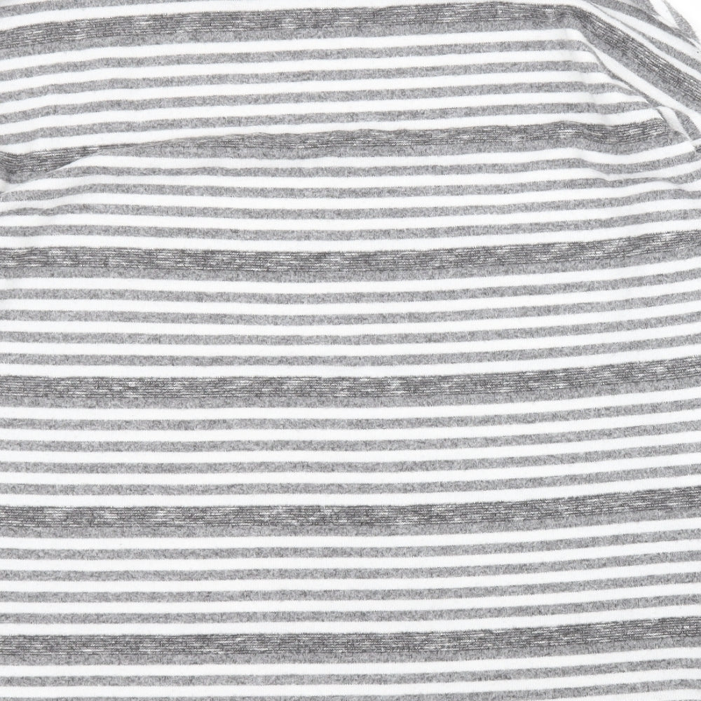 TU Womens Grey Round Neck Striped Polyester Pullover Jumper Size 14