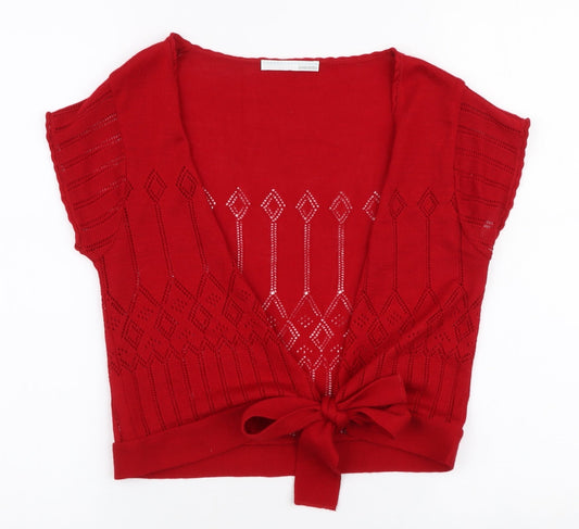 Additional front view of AMARANTO women’s red v-neck polyester cardigan jumper, size S