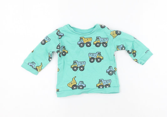 M&S Green Polyester Pullover Jumper Size 3-6 Months Pullover - Tractors