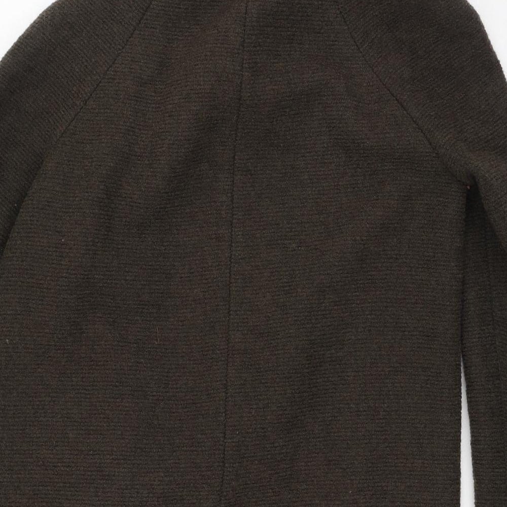 Brand and care label for Zara women’s green military jacket coat, size M, button