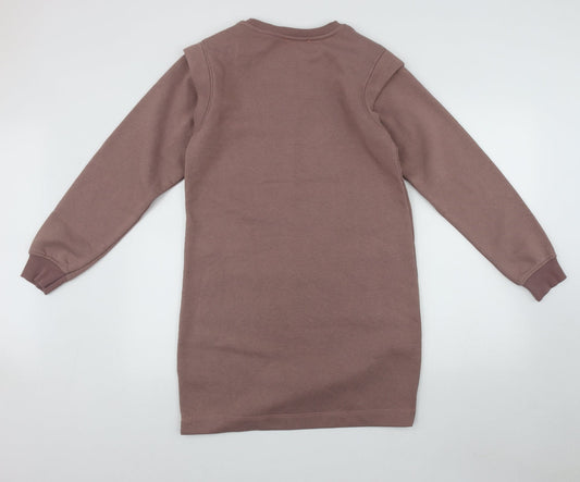 Primark Womens Beige Round Neck Cotton Pullover Jumper Size 6 - Size 6/8 shoulder Pads