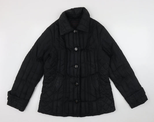 Per Una Womens Black Quilted Coat Size M Button - Fake pockets