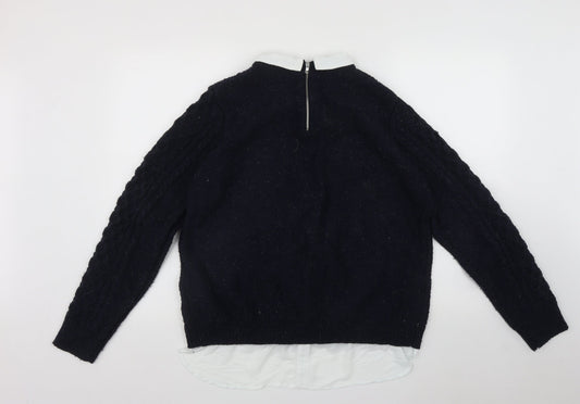 Primark Womens Blue Collared Acrylic Pullover Jumper Size M - 2 in 1 top Zip detail on back