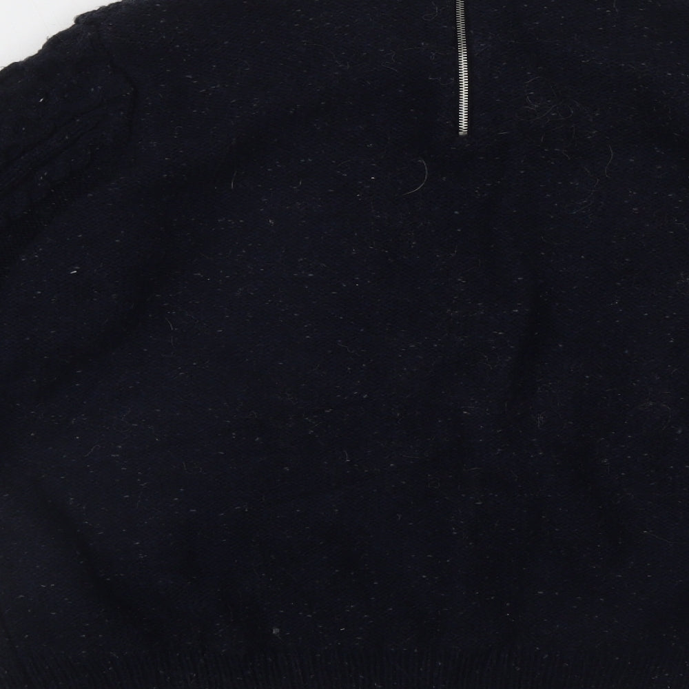 Primark Womens Blue Collared Acrylic Pullover Jumper Size M - 2 in 1 top Zip detail on back