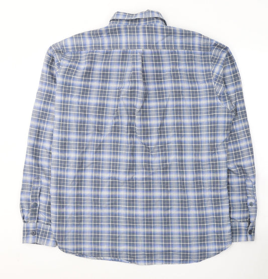 Reverse Mens Blue Plaid Cotton Button-Up Size XL Collared Button